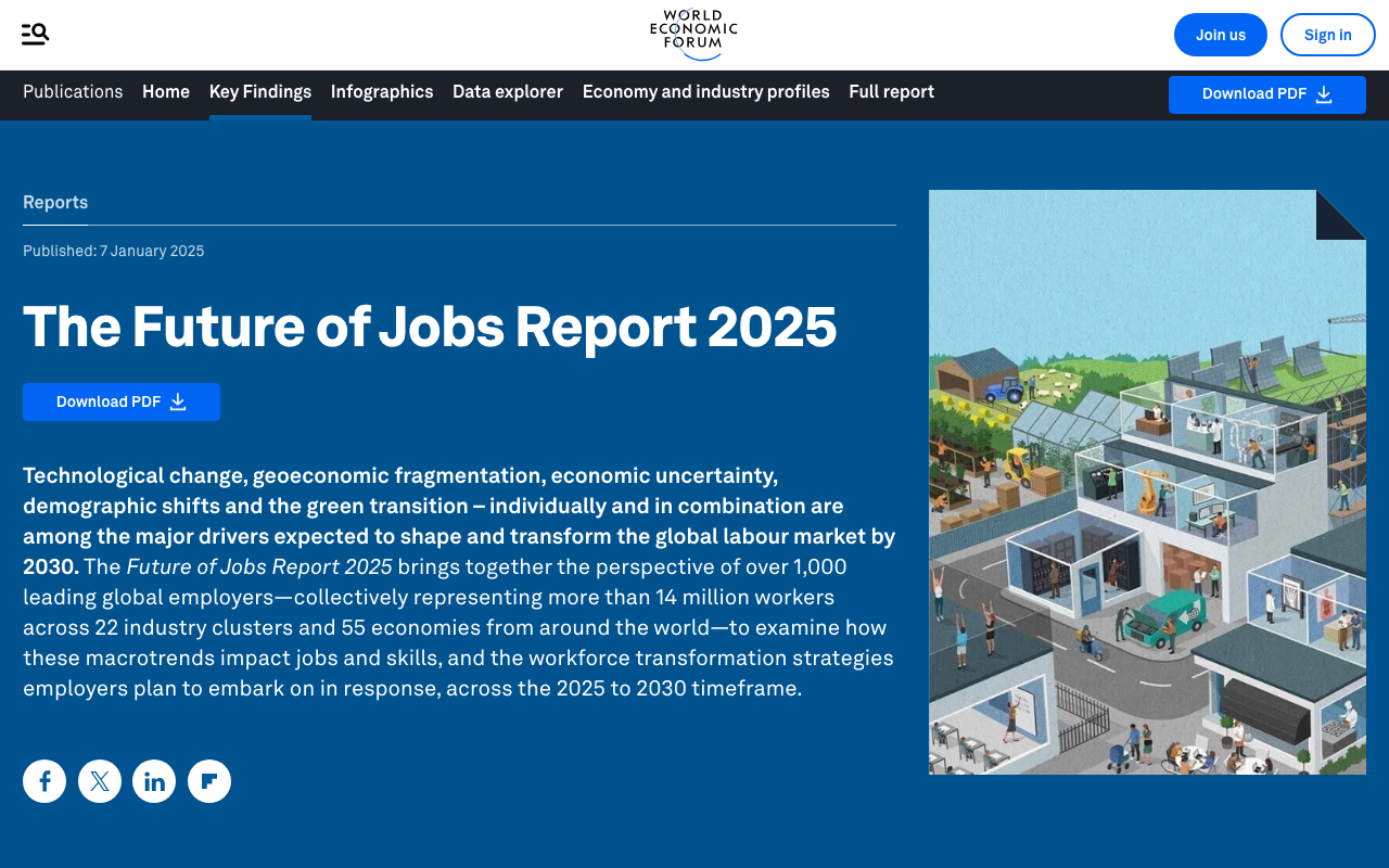 WEF, Future of Jobs Report 2025: отчёт о том, как технологии меняют рынок труда до 2030 года